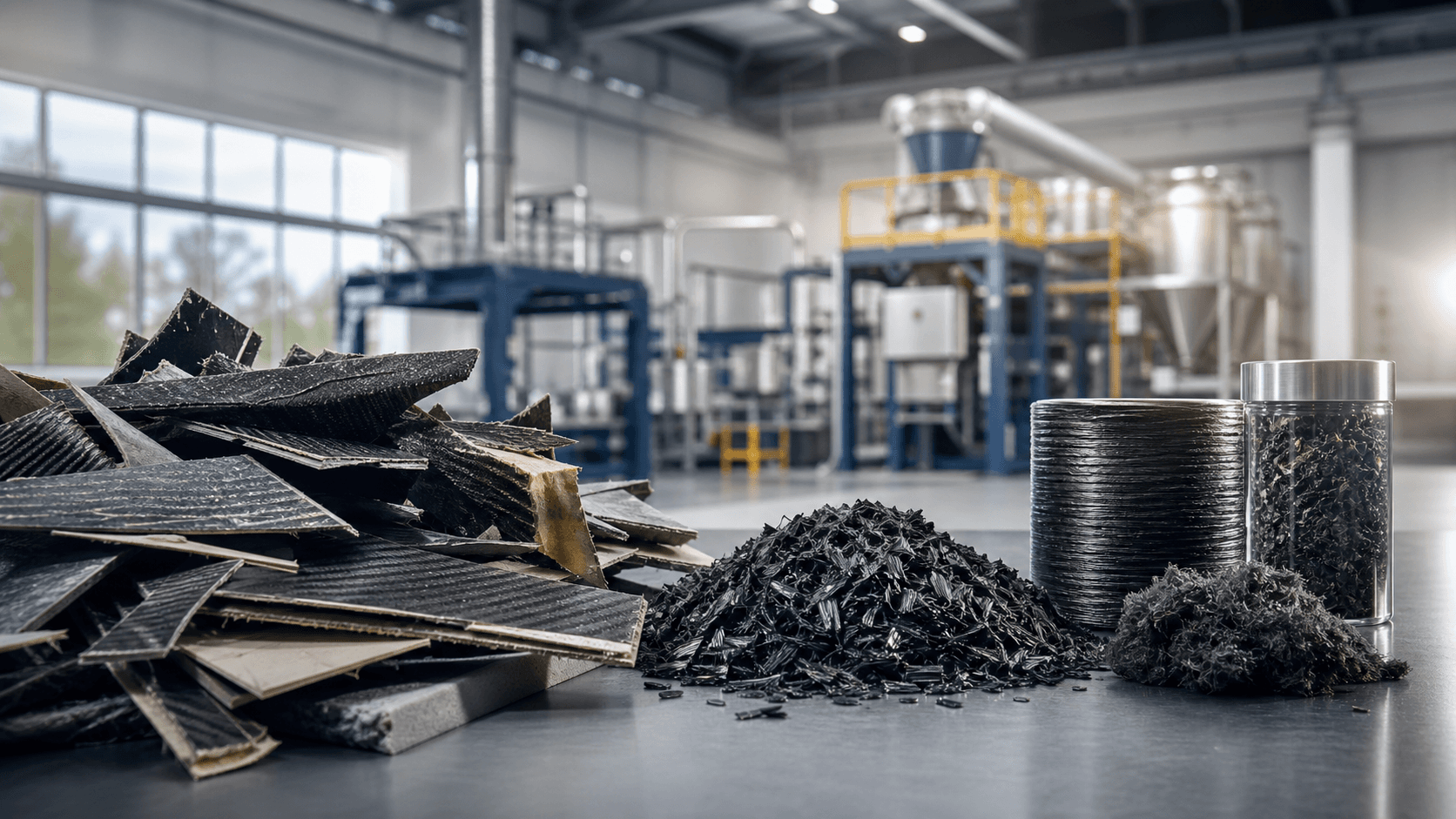 Aerospace composite waste transformed into recovered engineering material in an advanced recovery setting