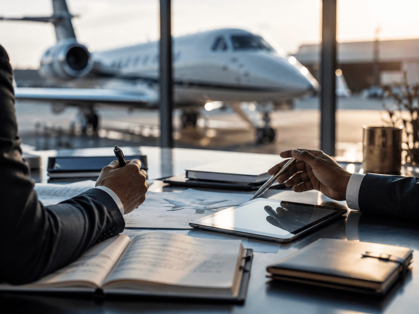 Aviation business inquiry and professional meeting visual